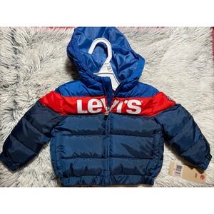 Levi's Jacket Navy Red Levi Puffy Coat With Hoodie Baby Toddler 12 Months Levis